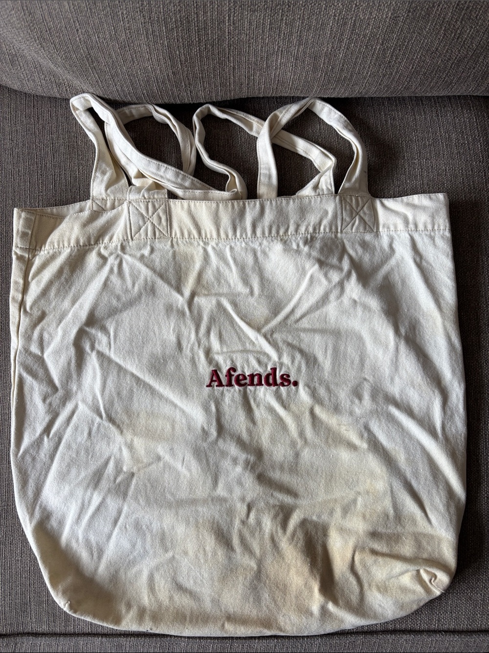 Afends Cream Tote with Burgundy Script Logo